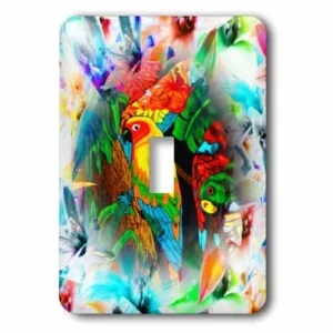 3dRose Amazon Parrots with pretty floral background bright designer art, 2 Plug Outlet Cover
