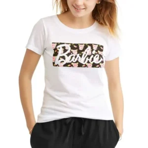 Juniors' Floral Barbie Short Sleeve Graphic T-Shirt