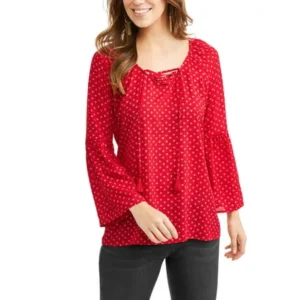 Faded Glory Women's Lace Up Bell Sleeve Blouse