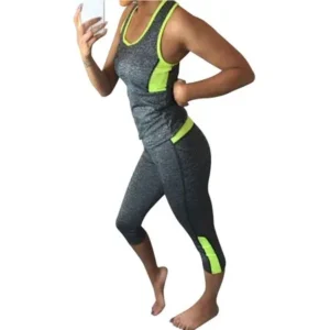 ZXZY Women Sleeveless Yoga Suit Workout Exercise Tops Pants Sport Sets