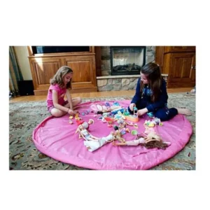 Foldable Toy Organizer Storage Bag Kids Baby Playmat Portable Big Picnic Mat Waterproof Shoulder Bag - Pink