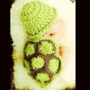 FOXNOVO Cute Tortoise Style Baby Infant Newborn Handmade Crochet Beanie Hat Clothes Baby Photograph Props (Green)