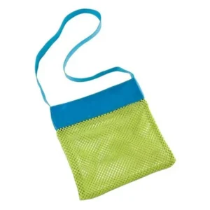 Children Kids Object Collect Toys Mesh Bag Beach Shell Net Storage Tote Portable Blue Ribbon with Green Mesh