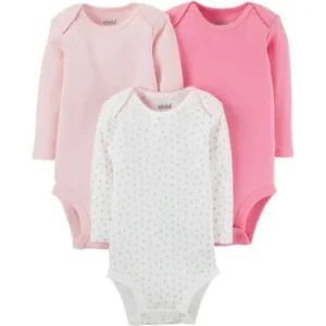 Child of Mine Newborn Baby Girl Basic Long Sleeve 3 Pack Bodysuit