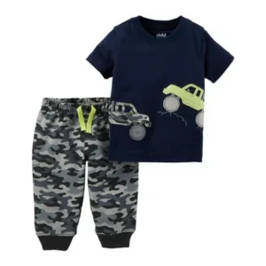 Baby Boy Short Sleeve Shirt & Pants, 2pc Outfit Set