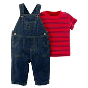 Baby Boy Short Sleeve Shirt & Overalls, 2pc Outfit Set