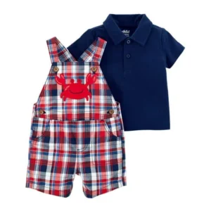 Baby Boy Polo Sleeve Shirt & Shortalls, 2pc Outfit Set