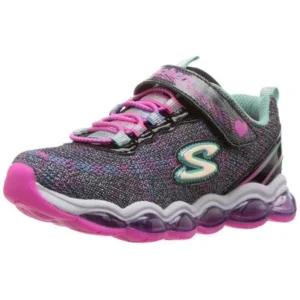 Skechers Kids Girls' Glimmer Lights Sneaker, Black/Multi, 13 M US Little Kid