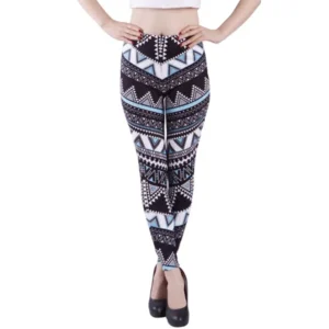 HDE Women's Ultra Soft Leggings Regular Size Fashion Design Stretch Pants (Aztec Tribal Turquoise, Medium)