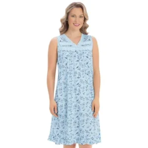 Women's Ribbon Trim Floral Printed Night Gown, Xx-Large, Blue