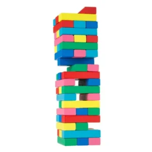 Classic Wooden Blocks Stacking Game with Colored Wood and Carrying Bag for Indoor and Outdoor Play for Adults, Kids, Boys and Girls by Hey! Play!