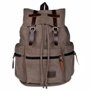 Popular Cotton and Canvas Utility Backpack Durable Schoolbag with Large Capacity in Khaki Color