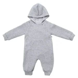 60CM Newborn Infant Unisex Cute Cotton Climbing Clothes Outfit Romper Solid Color Bodysuits with Hoodie for 0-3 Months Kids (Grey)