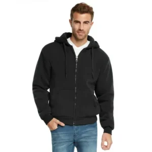 9 Crowns Essentials Mens Full Zip Sherpa Lined Fleece Hoodie Jacket (Black, Small)