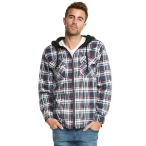 9 Crowns Mens Quilted Lightweight Plaid Flannel Hoodie Jacket