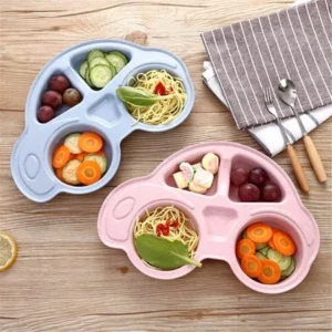 Outgeek Kids' Plate Cute Cartoon Car Shape Food Fruits Divided Plate Dinner Plate Dish Bowl Tableware Birthday Gift Toy for Kids Baby Toddler Boys Girls Home Travel