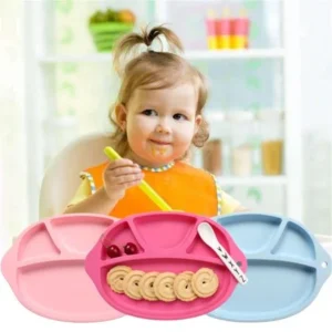 Outgeek Kids' Plate Portable Heat Resistant Food Grade Silicone Food Fruits Divided Plate Dinner Plate Dish Bowl Tableware Birthday Gift Toy for Kids Baby Toddler Boys Girls Home Travel