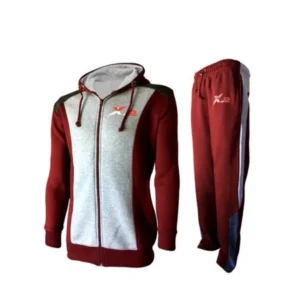 X-2 Full Zip Fleece Tracksuit Jogging Sweatsuit Activewear Hooded Gray | Maroon Small