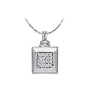 Cubic Zirconia Square Pendant in 14K White Gold with a Free 16 Inch Chain Latest Fashion Trend