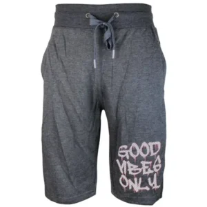 Men's Sweat Athletic Fleece Shorts with Pockets Good Vibes Only Black/Grey