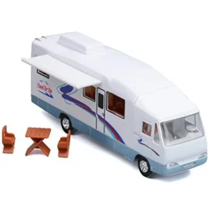 haptime 7.6 inch cool mini motorhome toy die-cast pullback recreational vehicle pull back rv with diy furnitures holiday camper van model for kids children gift (white)