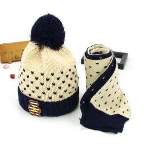 2Pcs Baby Kids Boys Girls Knitted Crochet Beanie Winter Warm Hat Cap+Neck Scarf