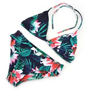 Floral Print Halter Ph-up Padded Bra String Bikini Set Swimsuit Bathing Suit