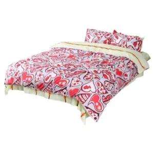 Unique Bargains Heart Pattern Bed Duvet Cover Pillow Case Quilt Cover Bedding Set 200cm x 230cm