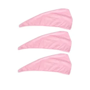 Unique Bargains Travel Button Cloture Quik Drying Towel Hair Dry Hat Cap Pink 3pcs for Home Essential