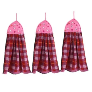 Unique Bargains Bathroom Apple Pattern Wall Hanging Hand Drying Towel Pink Red 3 Pcs for Home Essential