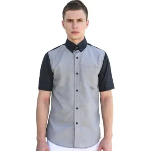 Unique Bargains Men's Houndstooth Prints Short Sleeves Button Down Shirt