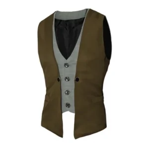 Unique Bargains Men's Houndstooth Detail Single Breasted Contrast Color Vests