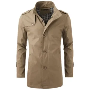 Men's Zip Closure Front Stand Collar Autumn New Fashion Parka Coat