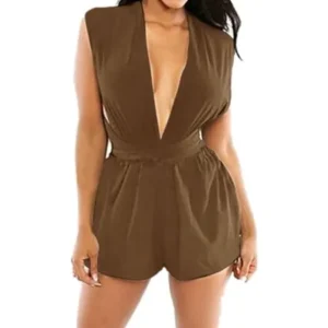 Unique Bargains Women's Fla Two Ways Wearing Self Tie Design Chiffon Romper