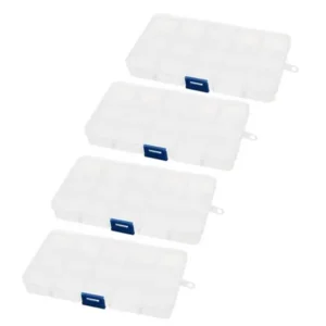 Unique Bargains 4pcs Clear White Plastic Rectangular Detachable 15 Slots Screws Storage Box Case