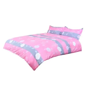 Unique Bargains Flowers Pattern Duvet Cover Pillowcase Quilt Cover Bedding Set Pink Super King