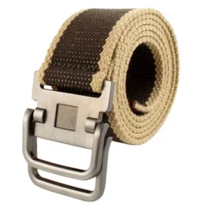 Men Sports Casual Nylon Adjustable Canvas Web Waist Belt Stripe Khaki