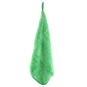 Unique Bargains Household Coral Fleece Wall Hanging Cleaning Drying Hand Towel Washcloth Green