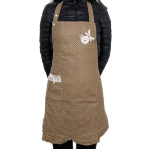 Unique Bargains Polka Dot Pink Cooking Plain Apron with Front Pocket Coffee Color