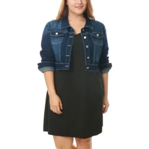 Women's Plus Size Button Closure Cropped Denim Jacket