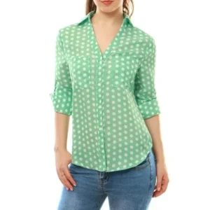 Women's Polka Dots Shirt Collar Convertible Sleeve Portofino Shirt