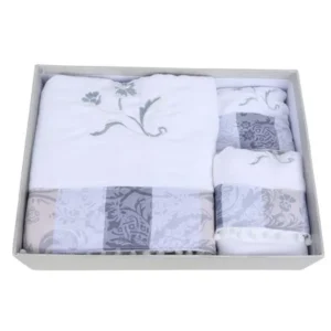 Unique Bargains Floral Pattern Cotton Rectangle Hand Face Bath Towel Set