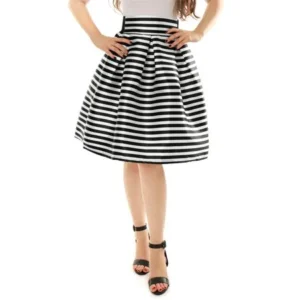 Women's Striped High Waist Pleated A-Line Midi Skirt