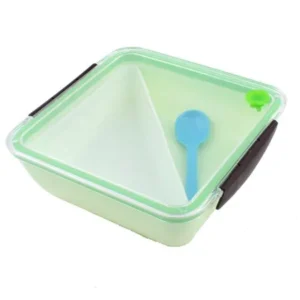 Unique Bargains PP Square Shaped Picnic Lunch Box Lunchbox Food Storage Container Green w Spoon
