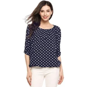 PESTE Big Clearance ! Women O-Neck Fashion 3/4 Sleeve Dot Front Pleated Chiffon Blouse Top Clothes