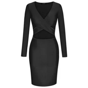 Christmas Clearance! Women Fashion Sexy Slim V Neck Long Sleeve Padded Solid Party Clubwear Bodycon Dress Margot