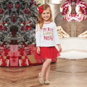 Toddler Kids Baby Girl T shirt Tops Princess Skirt Dress Christmas Outfits Set