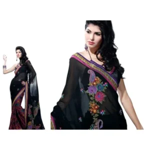 Rani Black Bollywood Georgette with brasso Designer Party Wear Sari saree