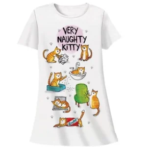 Women's Cotton Nightshirt "Very Naughty Kitty" - One Size Fits Most Sleepwear