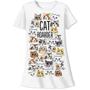 Women's Cotton Nightshirt "Cat Hoarder" - One Size Fits Most Sleepwear